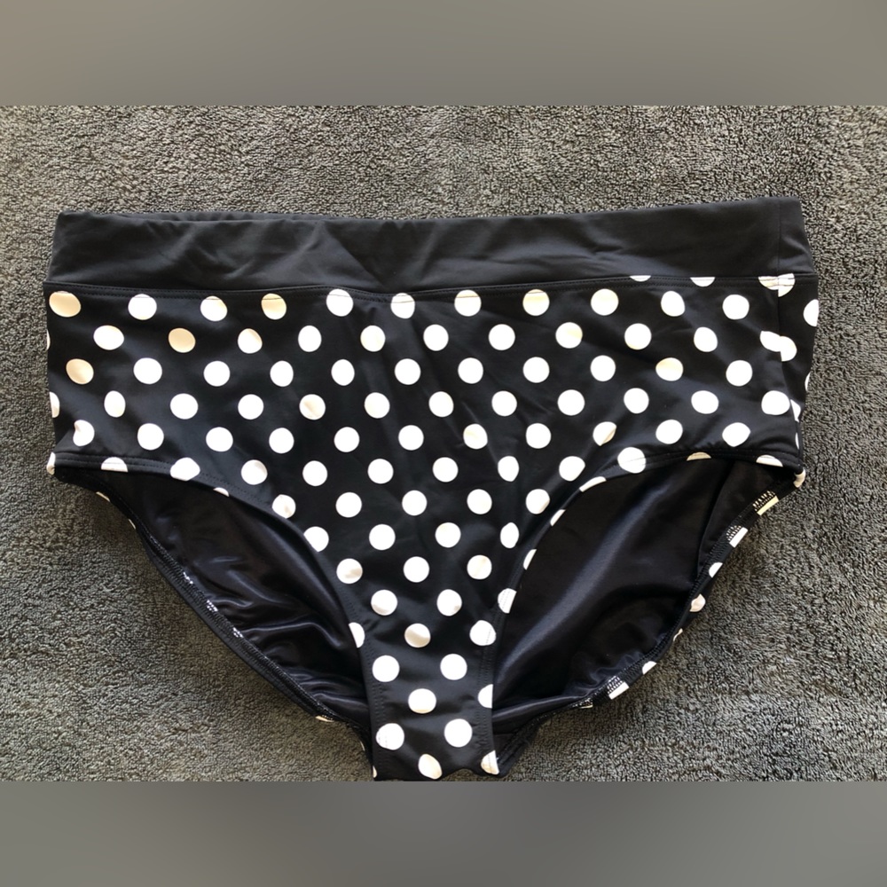 Womens Lands End Bikini Bottoms, black & white polka dot, Size 16.
